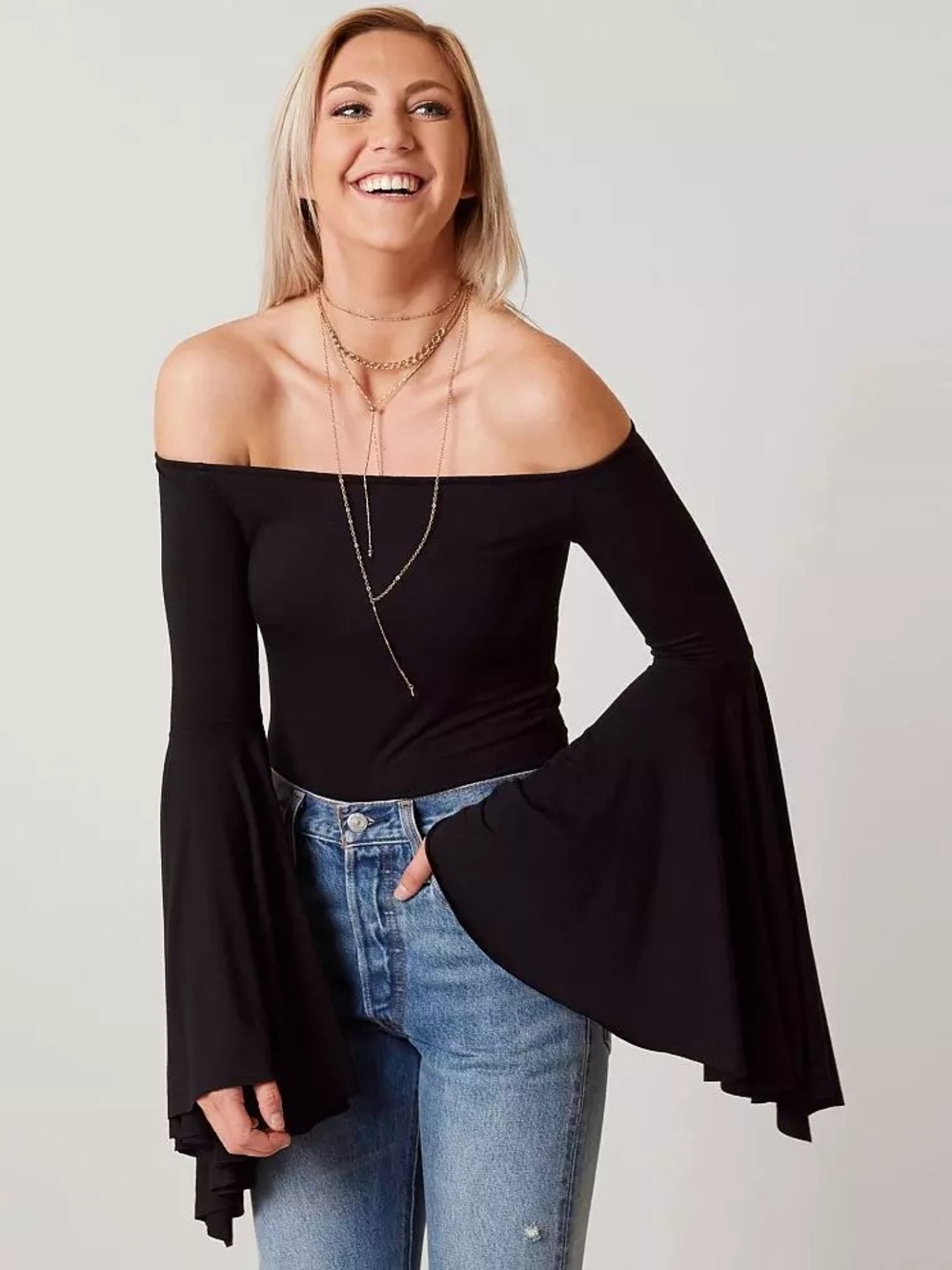 Free People Birds of Paradise Blouse with Bell Sleeves